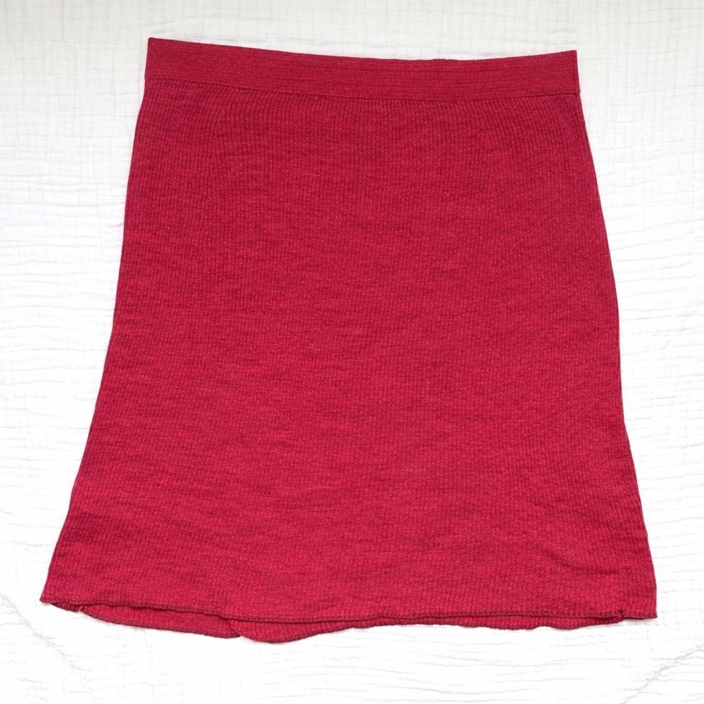 Peruvian Connection Pima Cotton Rib Knit Red Skirt XL Stretch Knit Skirt